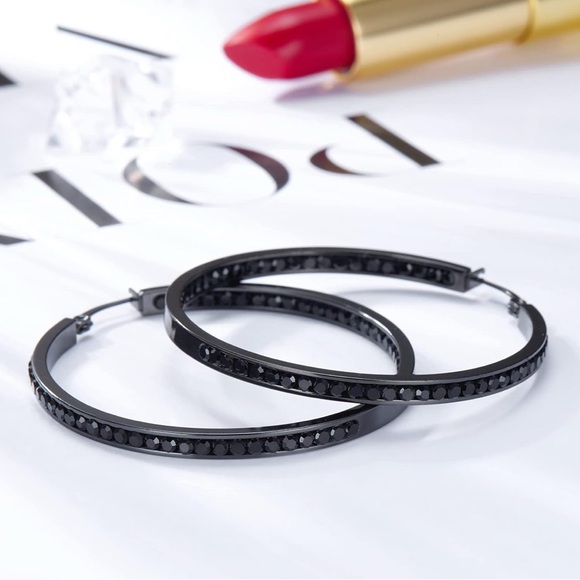 Elegant Black Hoop Earrings - Picture 8 of 9